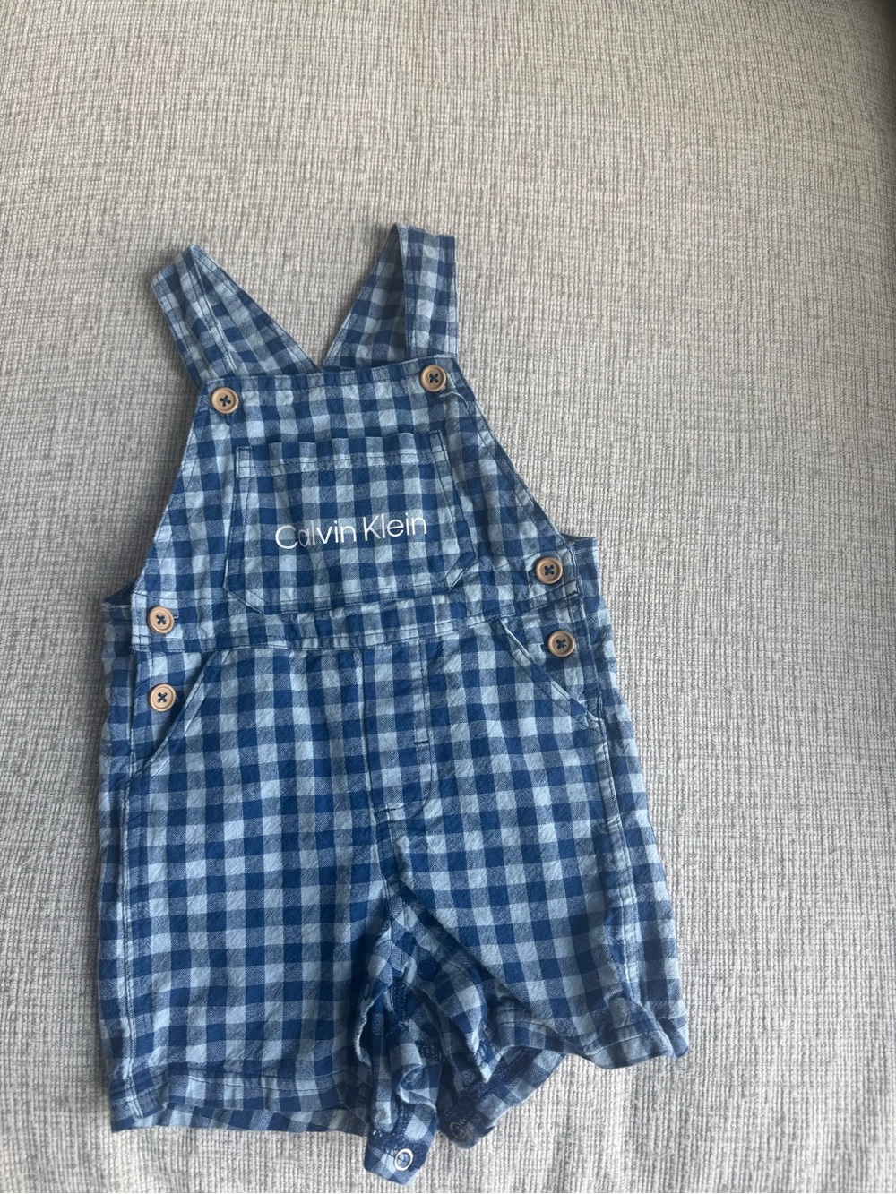 Calvin Klein Blue Gingham Kids Short Overalls 18 months